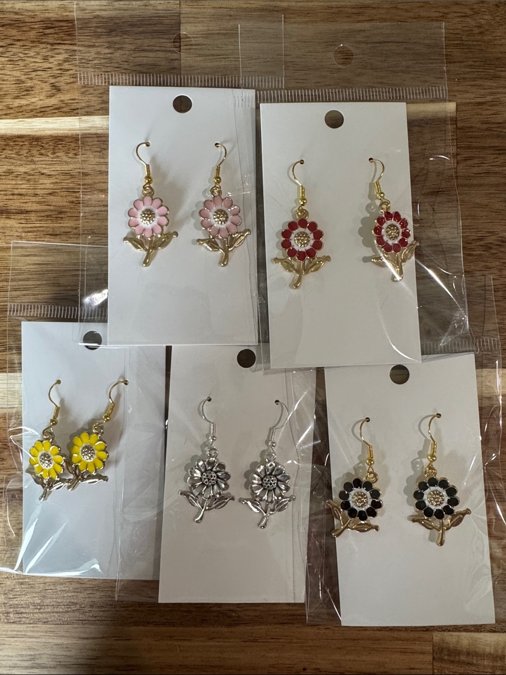 Set of Floral Drop Earrings - Pink, Red, Yellow, Silver & Black Options